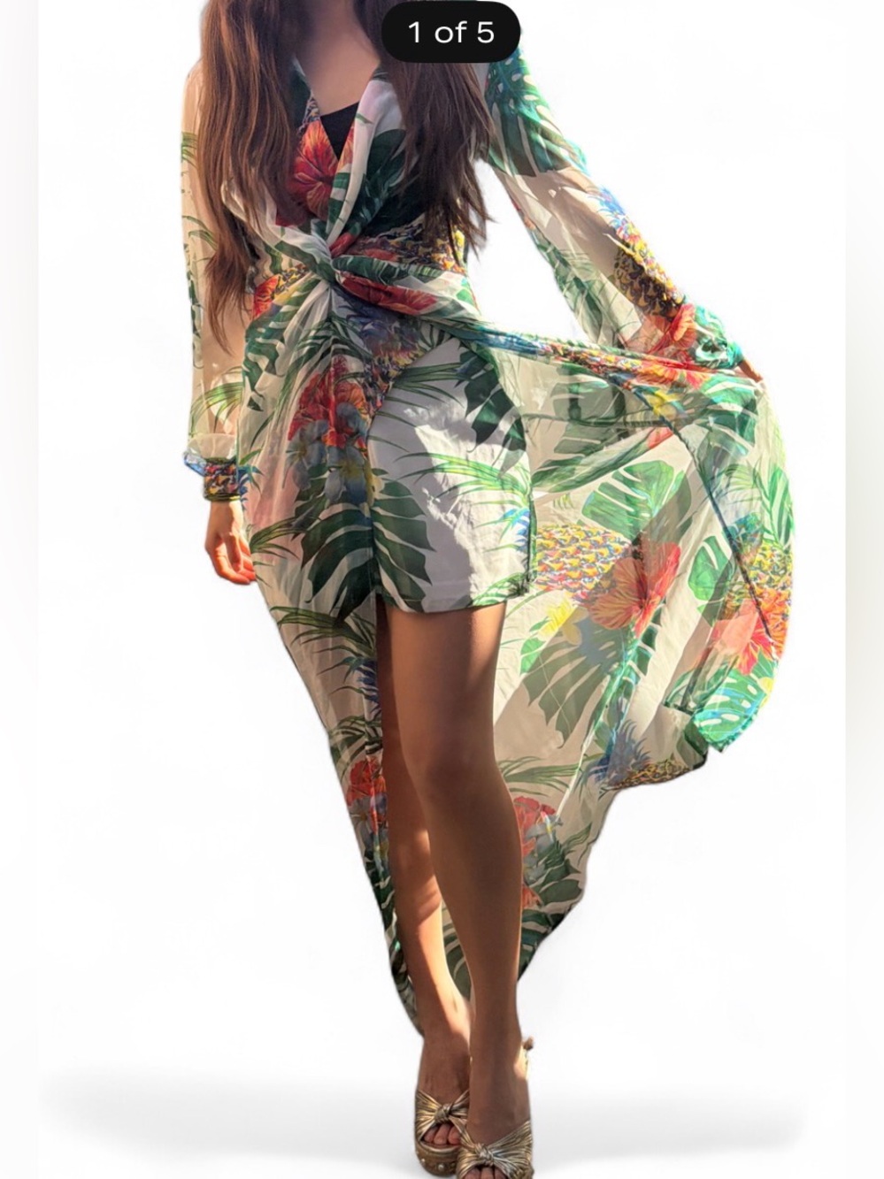 The Sang green and white tropical leaf print dress